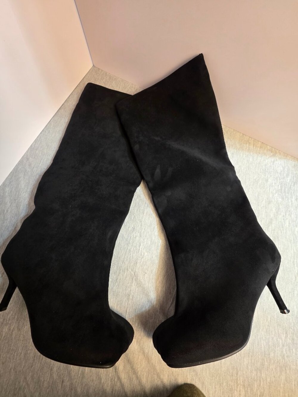 Black Suede Knee High Wide Calf Stiletto Boots Women's Size 9.5